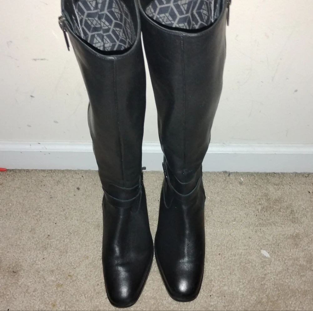 Aquatalia Italian Jessa Black Leather Riding Boot Black Leather Stretch SZ:6.5..